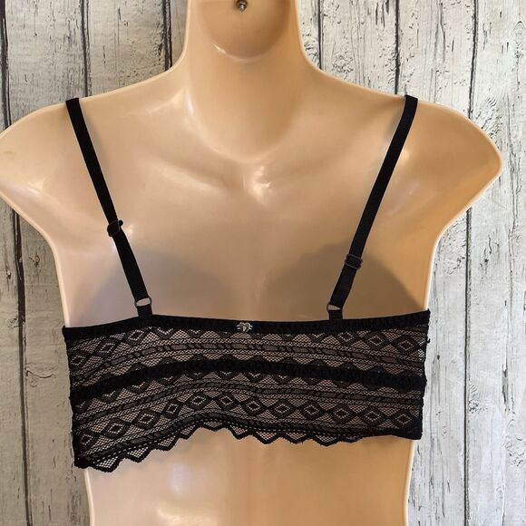 Pink Victorias Secret Lace Bralette Size M Semi Sheer Lingerie Pullover Black - Picture 6 of 12